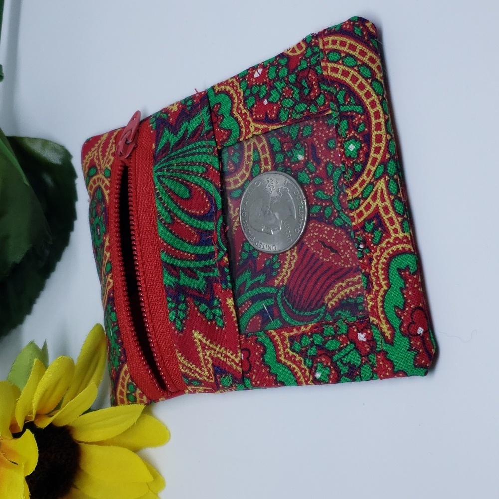 Handmade coin purse / gift bag w/ zipper and clear front